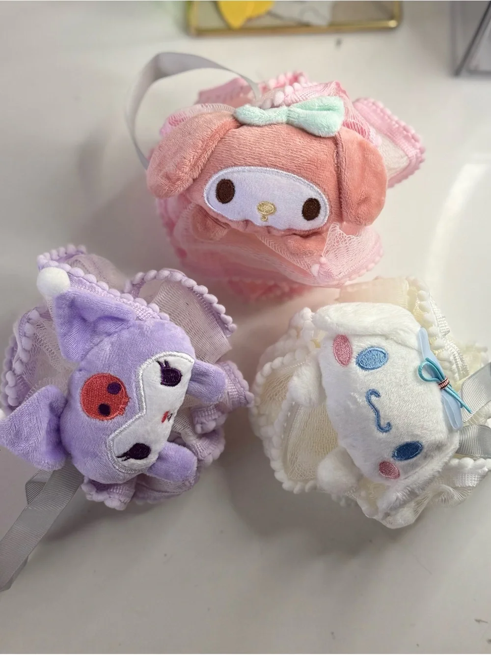 Sanrio Plush Character Kids Loofah Sponge.- Pink, Purple & White. New!